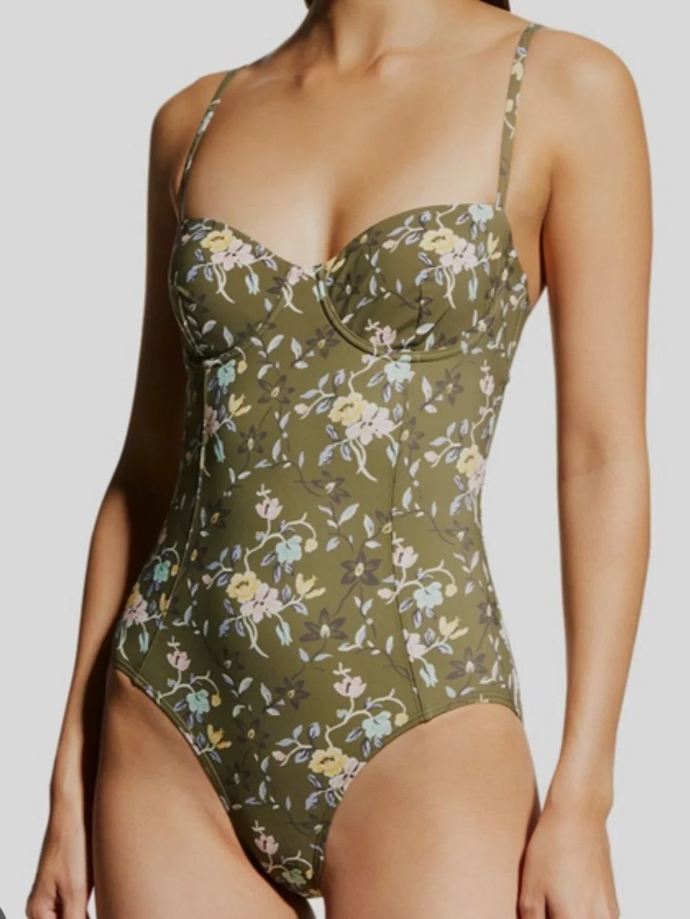 NWT| Tory Burch Olive Green Floral One-Piece Swimsuit - Picture 1 of 4